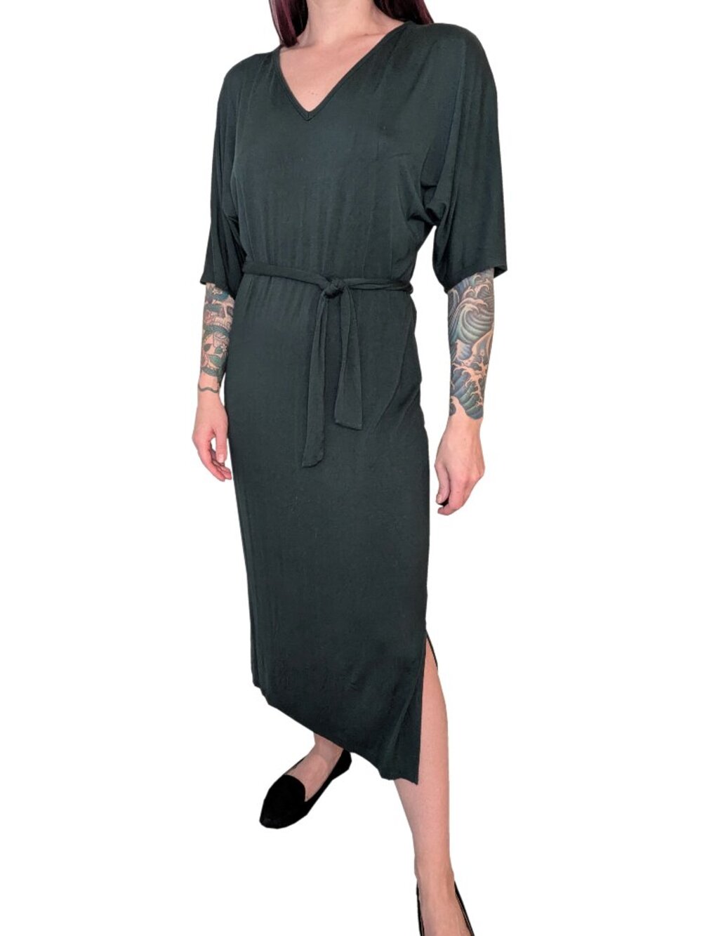 Amour Vert Gordona V-Neck Belted Midi Dress Green | S